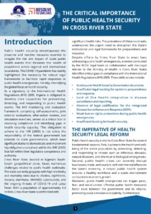 THE CRITICAL IMPORTANCEOF PUBLIC HEALTH SECURITYIN CROSS RIVER STATE